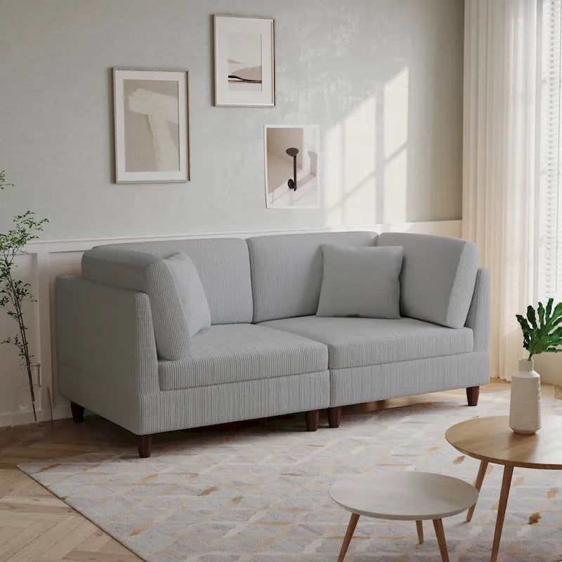 Set divano componibile modulare in velluto a coste con cuscini