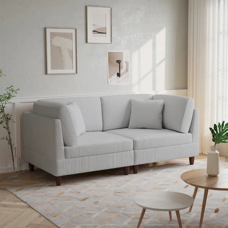 Set divano componibile modulare in velluto a coste con cuscini