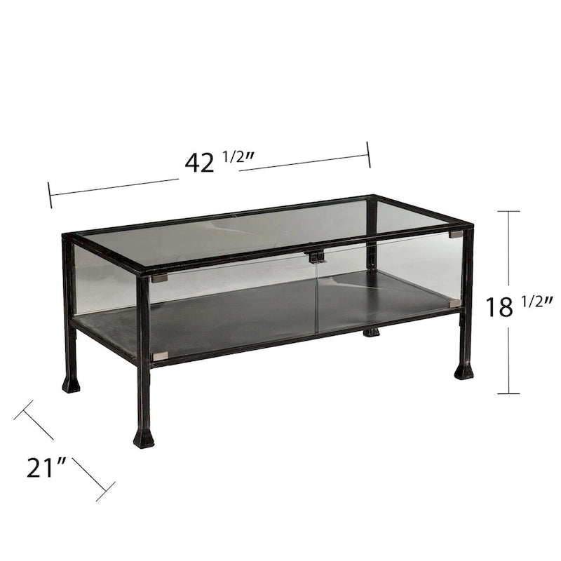 Tavolino da caffè rettangolare 43 in vetro nero e metallo - 18,5 H x 42,5 L x 21 P