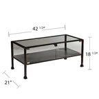 Tavolino da caffè rettangolare 43 in vetro nero e metallo - 18,5 H x 42,5 L x 21 P