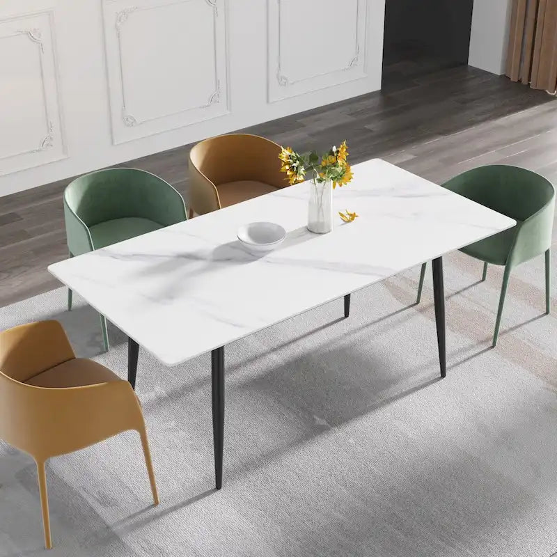 Tavolo da Pranzo Rettangolare in Marmo Mid-Century da 79" con 6-8 Posti a Sedere