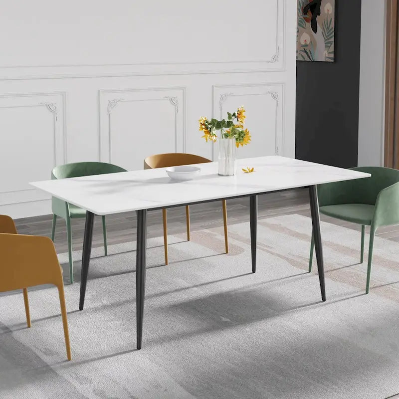 Tavolo da Pranzo Rettangolare in Marmo Mid-Century da 79" con 6-8 Posti a Sedere