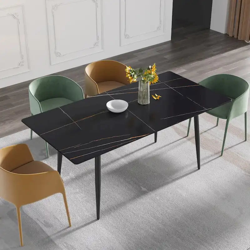 Tavolo da Pranzo Rettangolare in Marmo Mid-Century da 79" con 6-8 Posti a Sedere