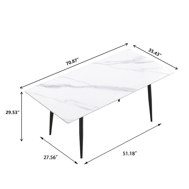 Tavolo da Pranzo Rettangolare in Marmo Mid-Century da 79" con 6-8 Posti a Sedere