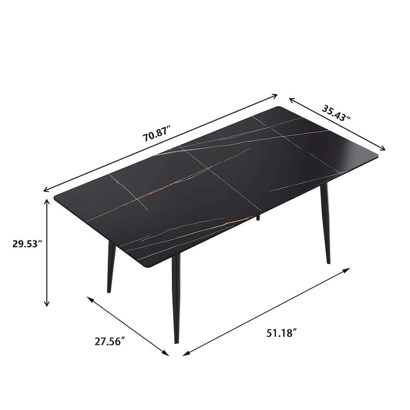 Tavolo da Pranzo Rettangolare in Marmo Mid-Century da 79" con 6-8 Posti a Sedere
