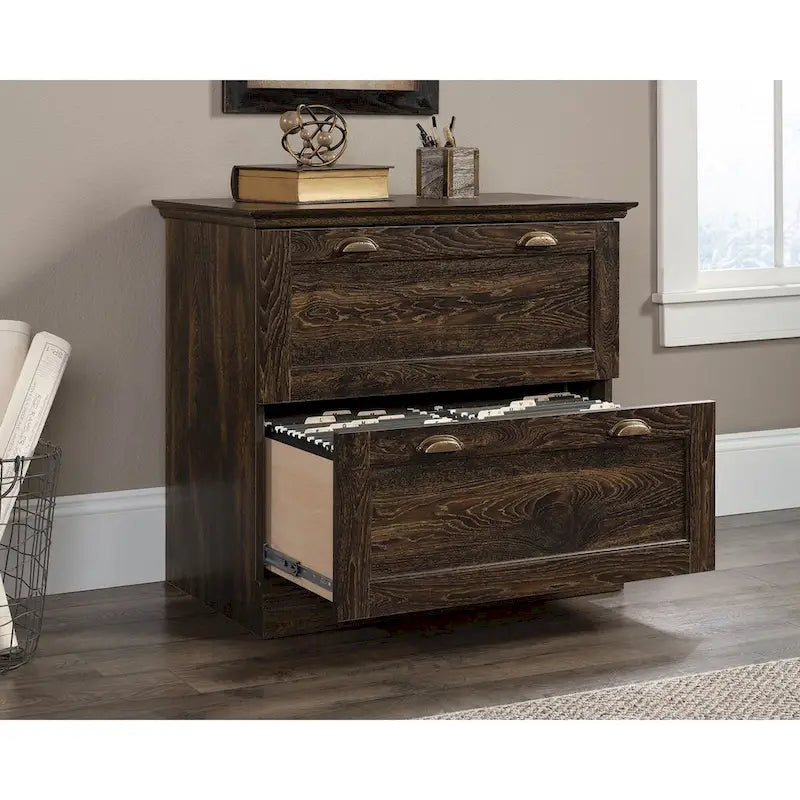 Classificatore orizzontale a 2 cassetti - Finitura Iron Oak, Mobile contenitore per ufficio domestico