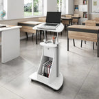 Carrello porta laptop regolabile bianco con rotelle e vano portaoggetti