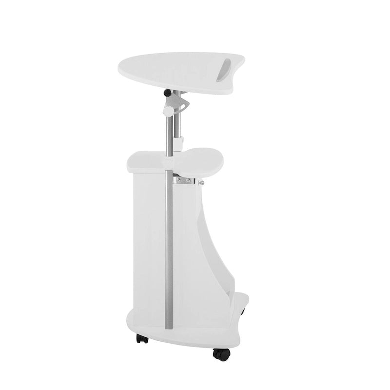 Carrello porta laptop regolabile bianco con rotelle e vano portaoggetti