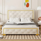 Letto imbottito a piattaforma Queen Size con testiera a capitonné