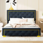 Letto imbottito a piattaforma Queen Size con testiera a capitonné