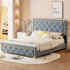 Letto imbottito a piattaforma Queen Size con testiera a capitonné