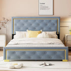 Letto imbottito a piattaforma Queen Size con testiera a capitonné