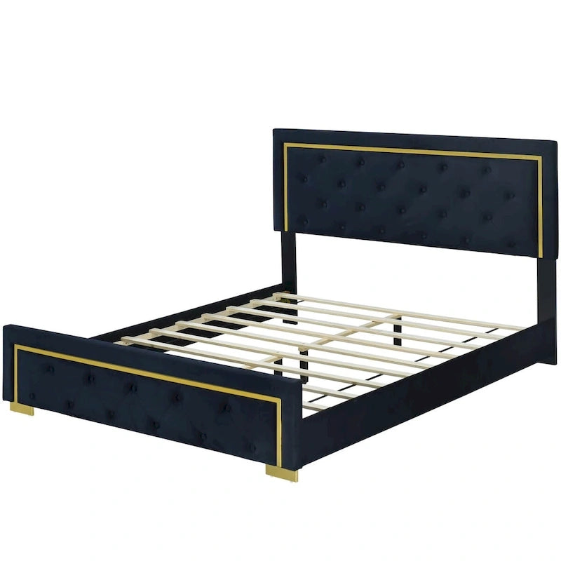 Letto imbottito a piattaforma Queen Size con testiera a capitonné