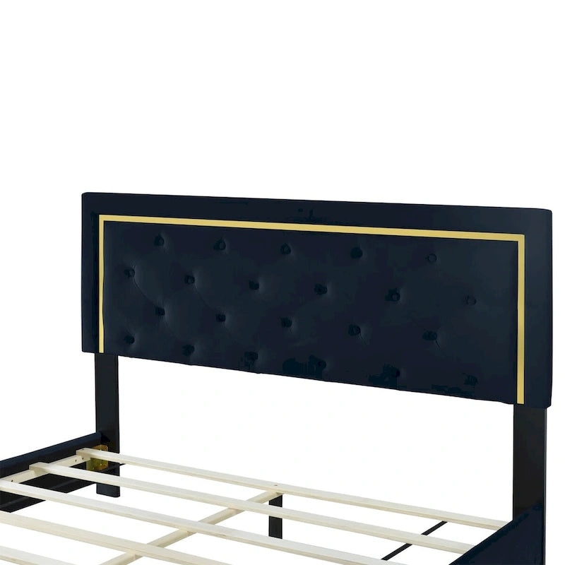 Letto imbottito a piattaforma Queen Size con testiera a capitonné