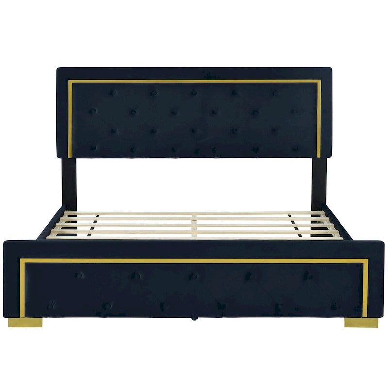 Letto imbottito a piattaforma Queen Size con testiera a capitonné