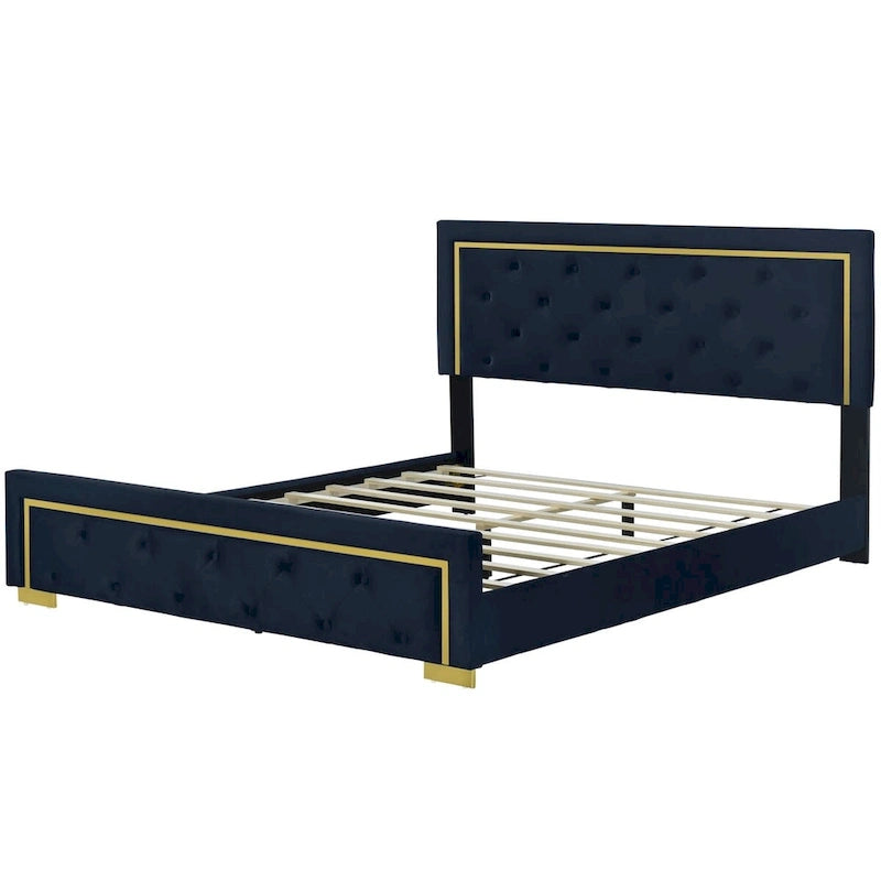 Letto imbottito a piattaforma Queen Size con testiera a capitonné