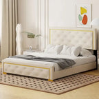 Letto imbottito a piattaforma Queen Size con testiera a capitonné