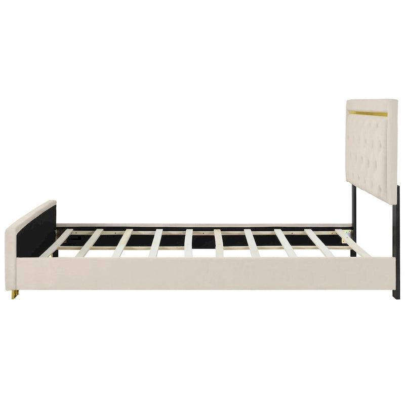 Letto imbottito a piattaforma Queen Size con testiera a capitonné