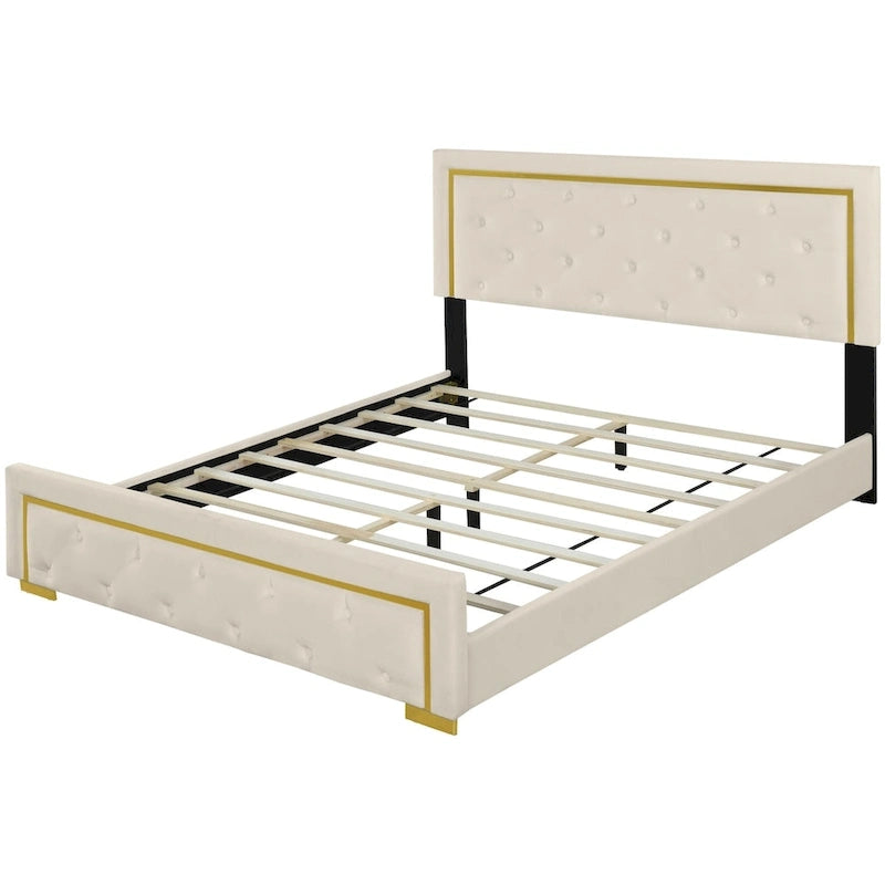 Letto imbottito a piattaforma Queen Size con testiera a capitonné