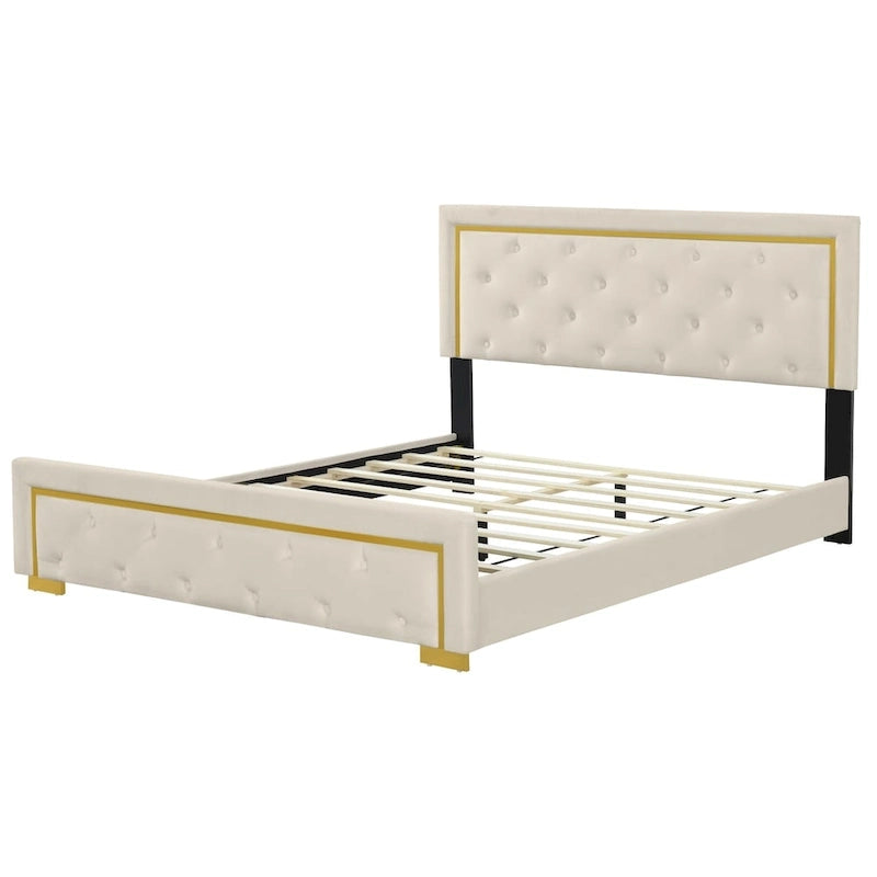 Letto imbottito a piattaforma Queen Size con testiera a capitonné