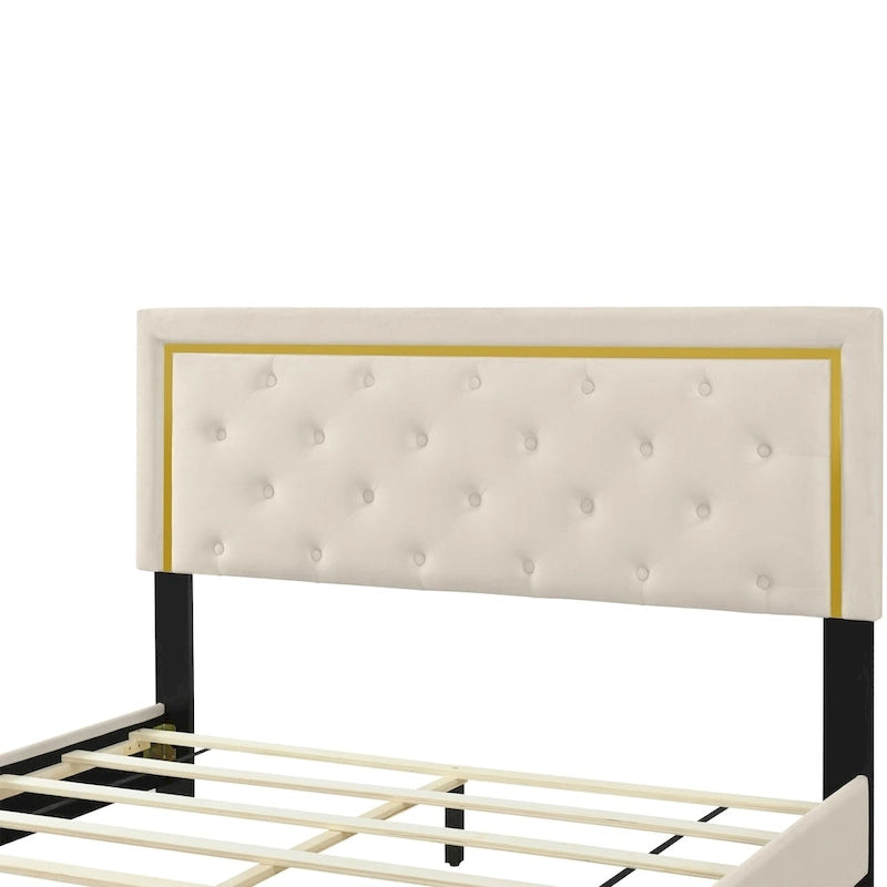Letto imbottito a piattaforma Queen Size con testiera a capitonné