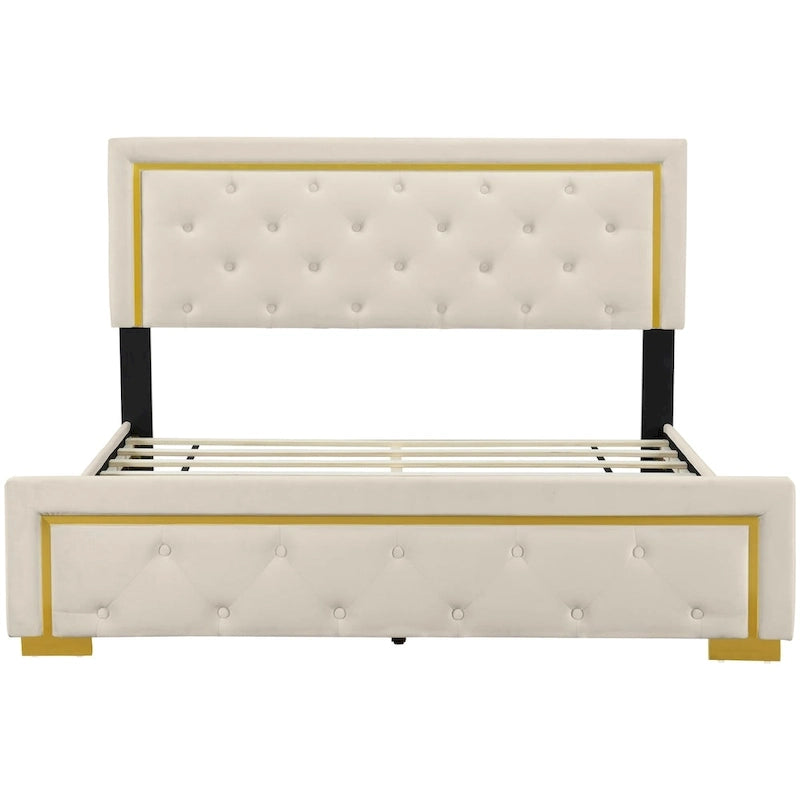 Letto imbottito a piattaforma Queen Size con testiera a capitonné