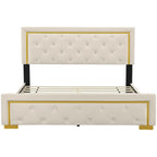 Letto imbottito a piattaforma Queen Size con testiera a capitonné