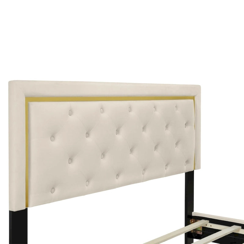Letto imbottito a piattaforma Queen Size con testiera a capitonné