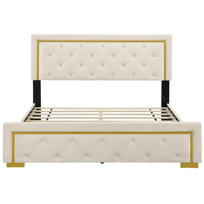 Letto imbottito a piattaforma Queen Size con testiera a capitonné
