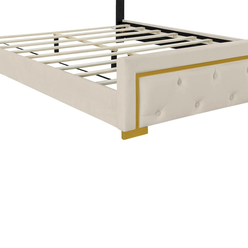 Letto imbottito a piattaforma Queen Size con testiera a capitonné