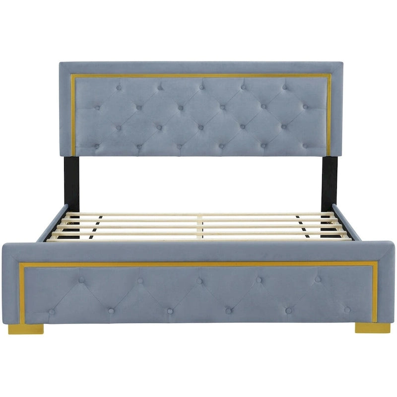 Letto imbottito a piattaforma Queen Size con testiera a capitonné