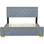 Letto imbottito a piattaforma Queen Size con testiera a capitonné