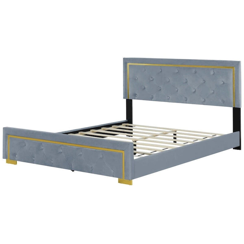 Letto imbottito a piattaforma Queen Size con testiera a capitonné