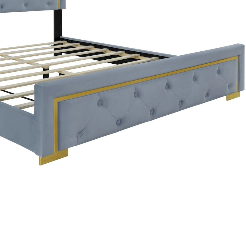 Letto imbottito a piattaforma Queen Size con testiera a capitonné