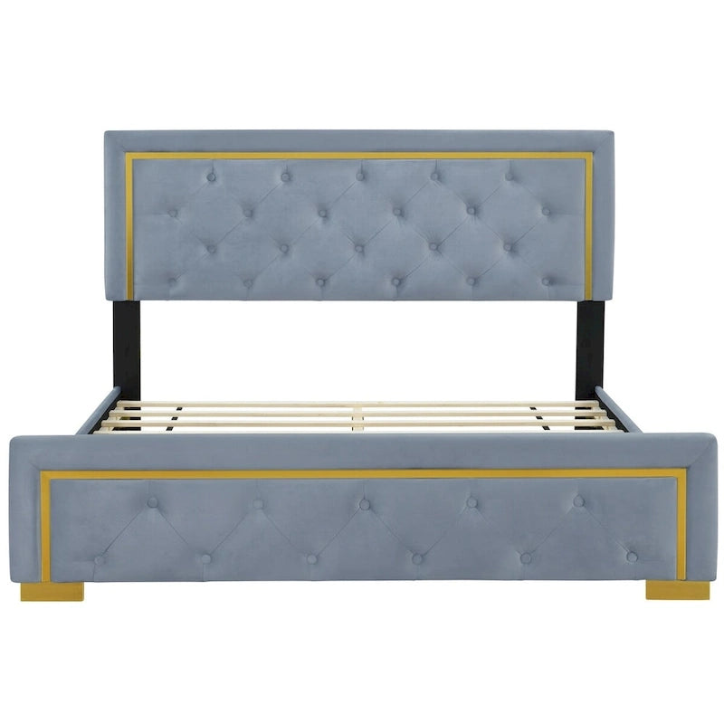 Letto imbottito a piattaforma Queen Size con testiera a capitonné