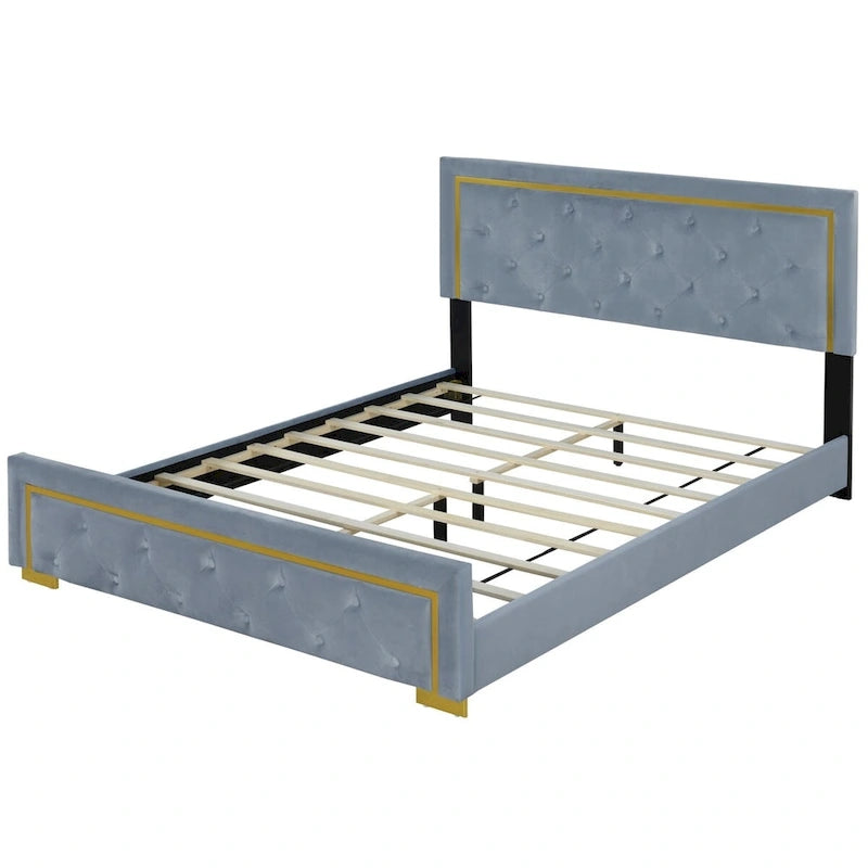 Letto imbottito a piattaforma Queen Size con testiera a capitonné