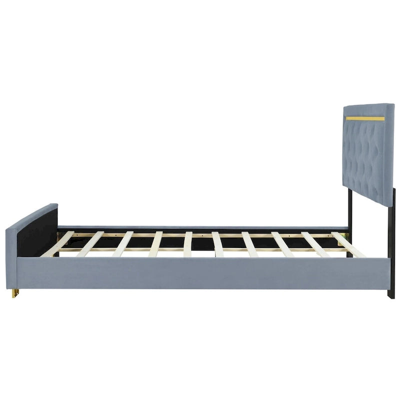 Letto imbottito a piattaforma Queen Size con testiera a capitonné